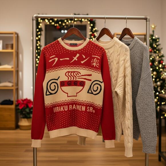 Naruto Ichiraku Ramen Sweater M/L/XL Ripple Junction Red Cream NWOT - Picture 4 of 9